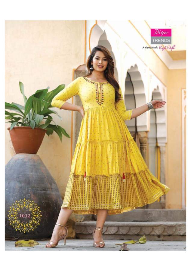 Groom 1 Ethnic Wear Rayon Printed Designer Latest Fancy Anarkali Kurti Collection